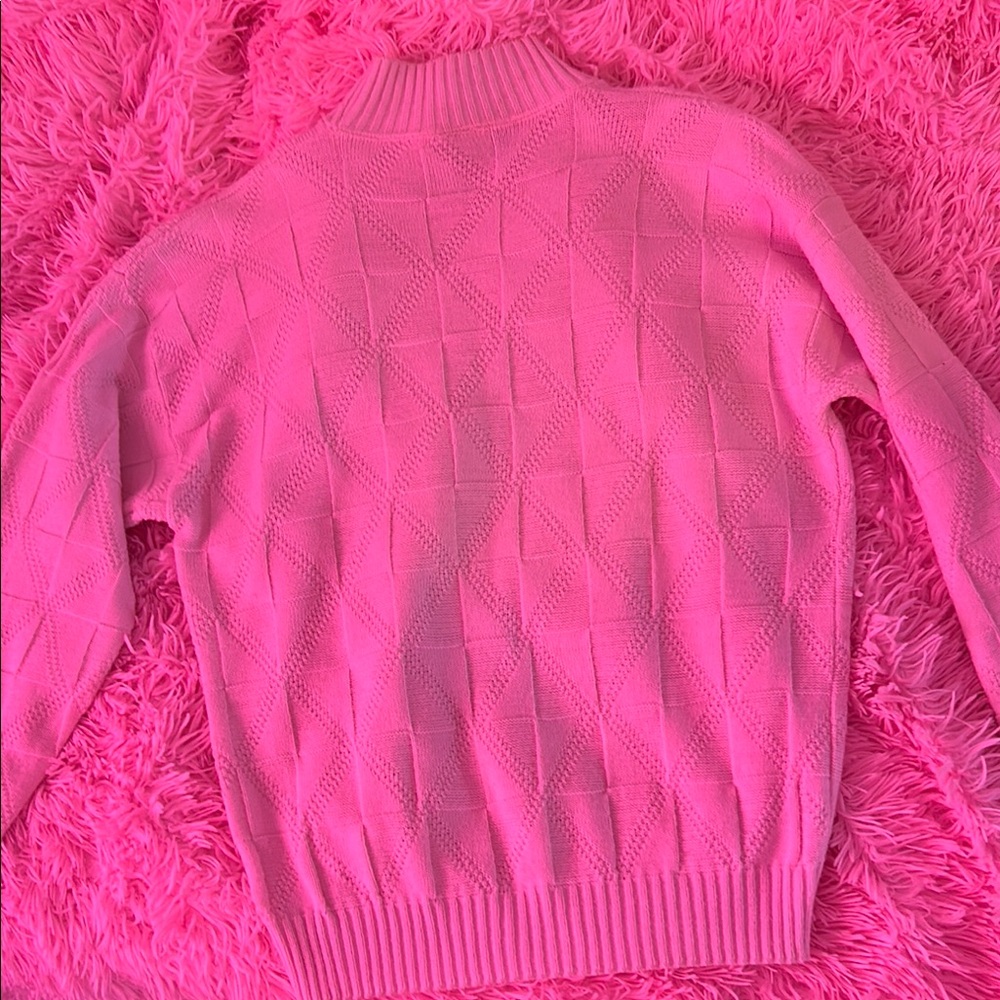 Pink Cowl Neck Sweater with Ribbed Knit